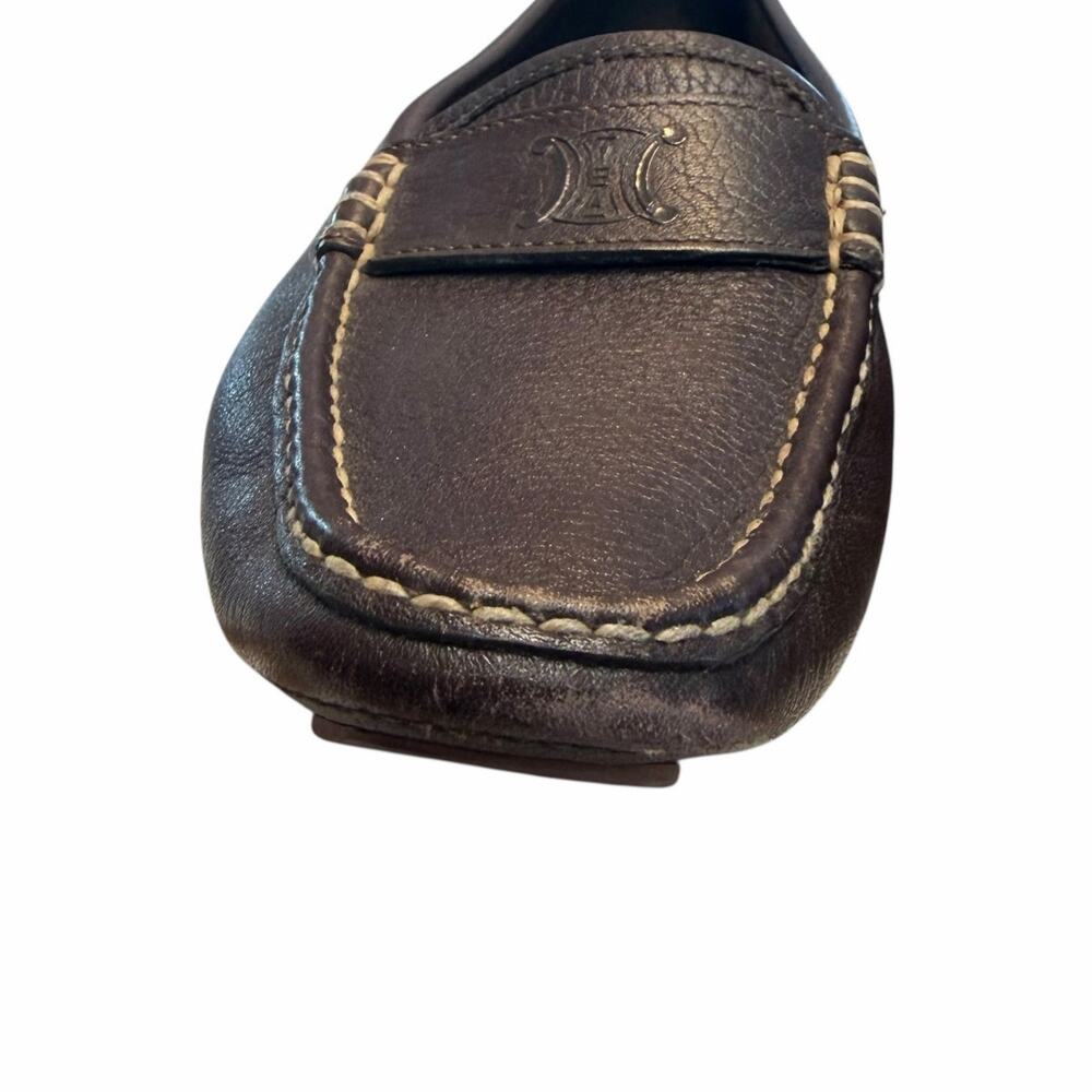 Celine Dark Brown Pebbled Leather Loafers Womens 40 / US 10 AS IS - Picture 4 of 13